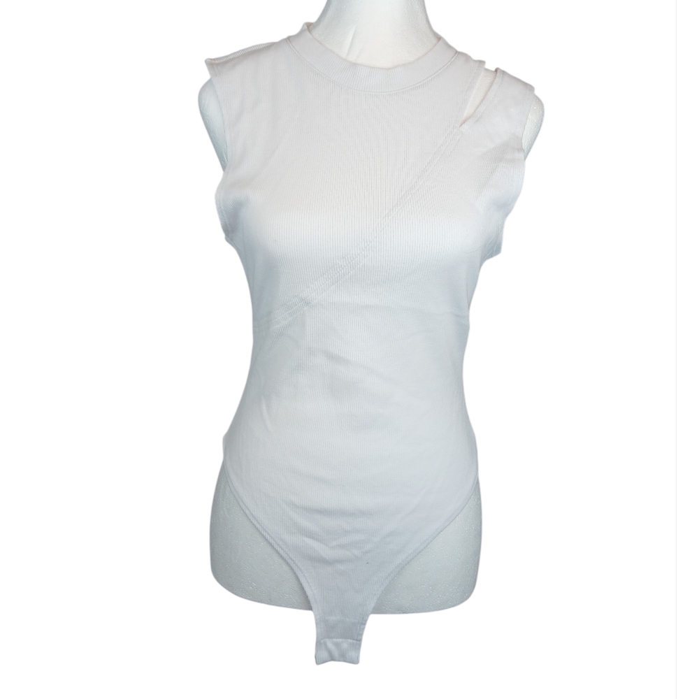 🍂 7 For All Mankind White Sleeveless Cut Out Bodysuit Medium Euc